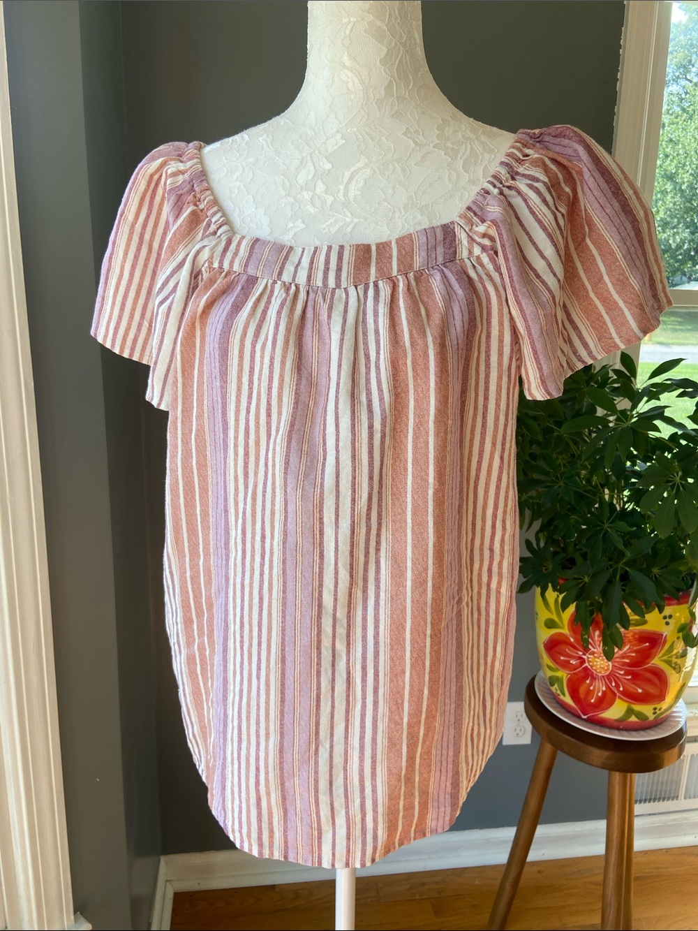 Market & Spruce Striped Pink Off-Shoulder Women's Top